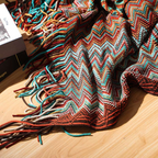Multicolour Zigzag Knit Throw With Tassels