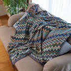 Multicolour Zigzag Knit Throw With Tassels