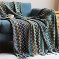 Multicolour Zigzag Knit Throw With Tassels