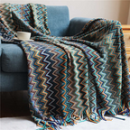 Multicolour Zigzag Knit Throw With Tassels