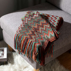 Multicolour Zigzag Knit Throw With Tassels