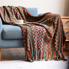 Multicolour Zigzag Knit Throw With Tassels