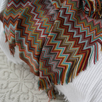 Multicolour Zigzag Knit Throw With Tassels