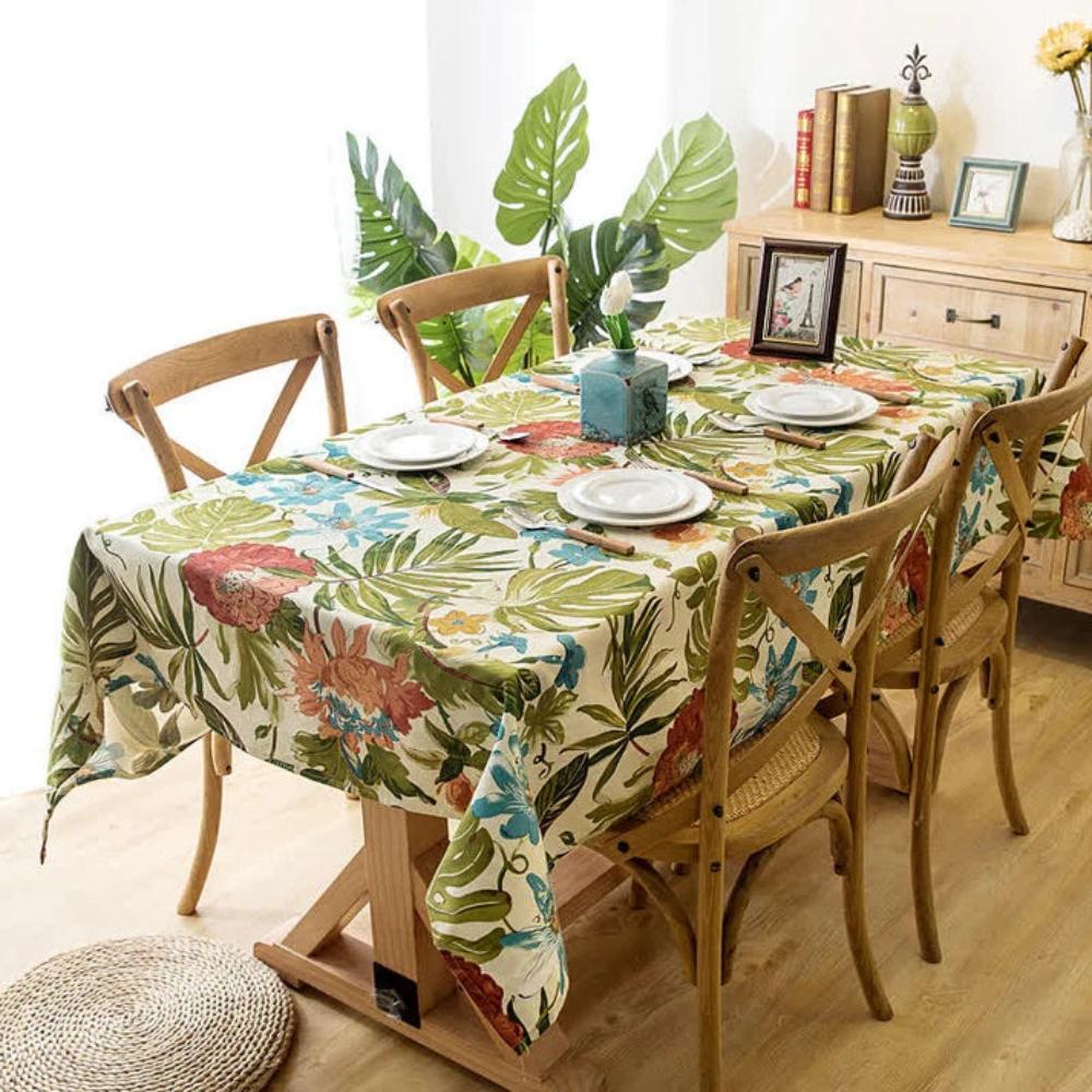 Cotton Tablecloth With Monstera Leaves