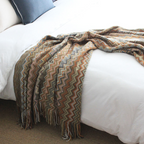 Multicolour Zigzag Knit Throw With Tassels