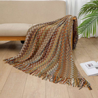 Multicolour Zigzag Knit Throw With Tassels