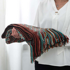 Multicolour Zigzag Knit Throw With Tassels