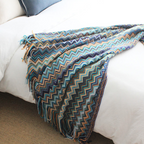 Multicolour Zigzag Knit Throw With Tassels