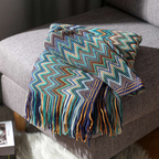 Multicolour Zigzag Knit Throw With Tassels