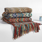 Multicolour Zigzag Knit Throw With Tassels