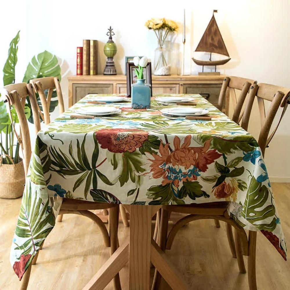Cotton Tablecloth With Monstera Leaves