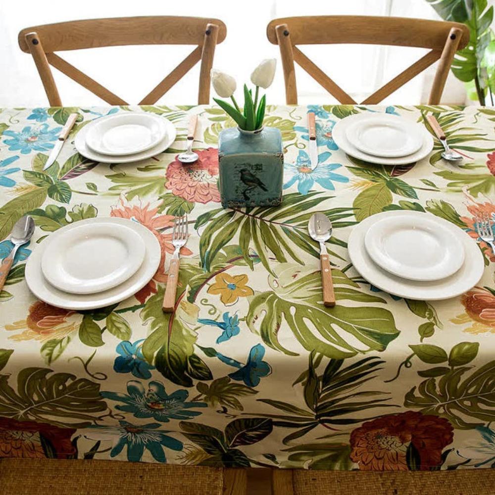 Cotton Tablecloth With Monstera Leaves