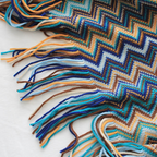 Multicolour Zigzag Knit Throw With Tassels