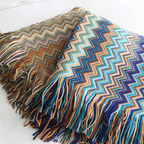 Multicolour Zigzag Knit Throw With Tassels