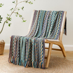 Multicolour Zigzag Knit Throw With Tassels