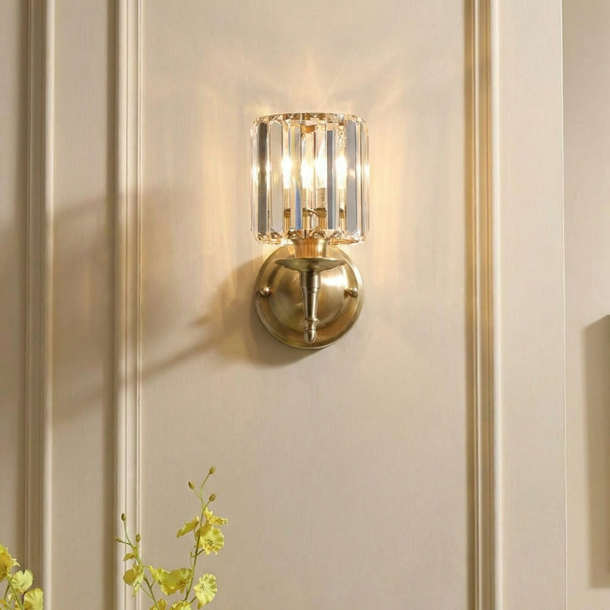 AuroraLume Elegant Shimmering Brass Wall Sconce Light Fixture
