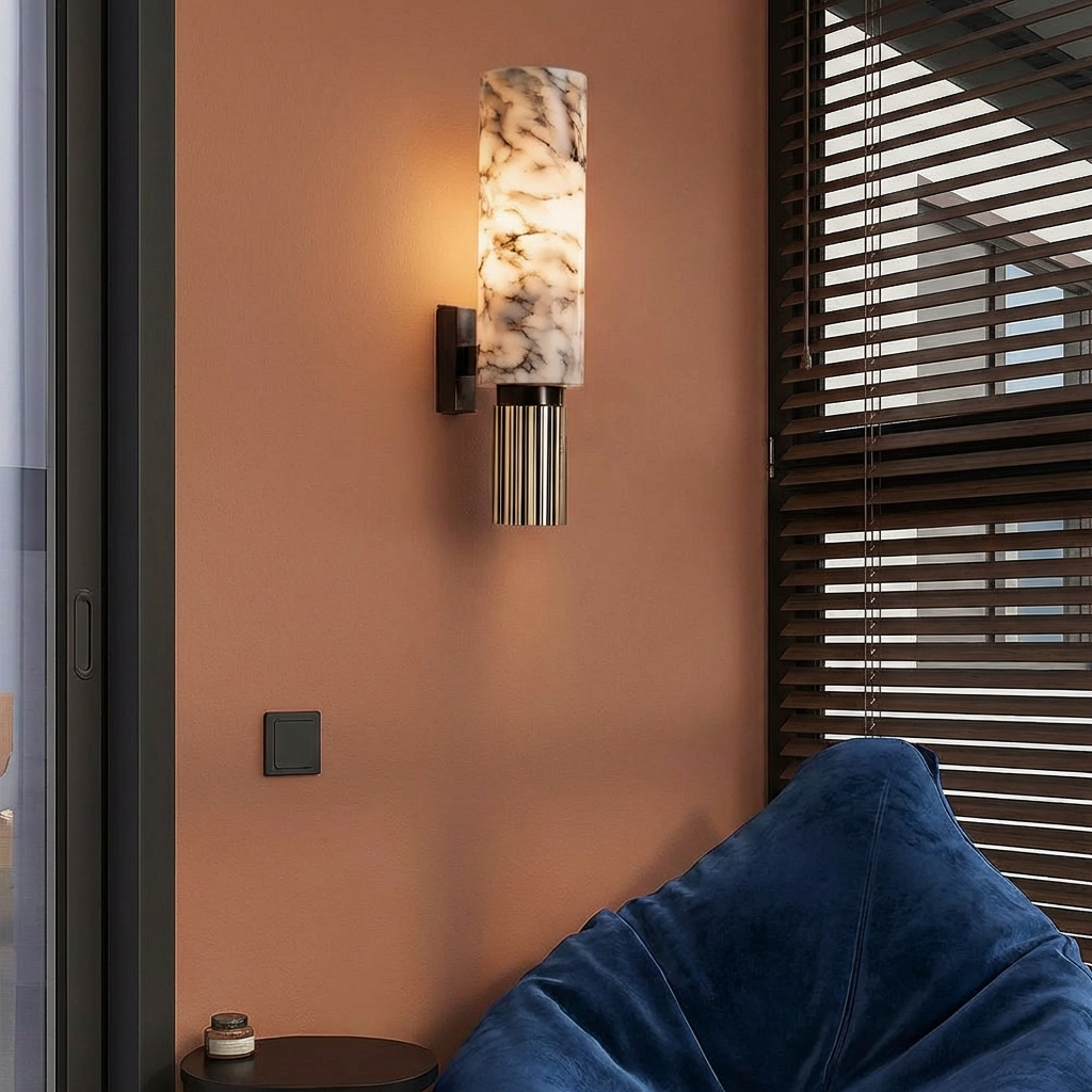 Contemporary Copper Stone Wall Light With LED Bulb For Warm Ambiance