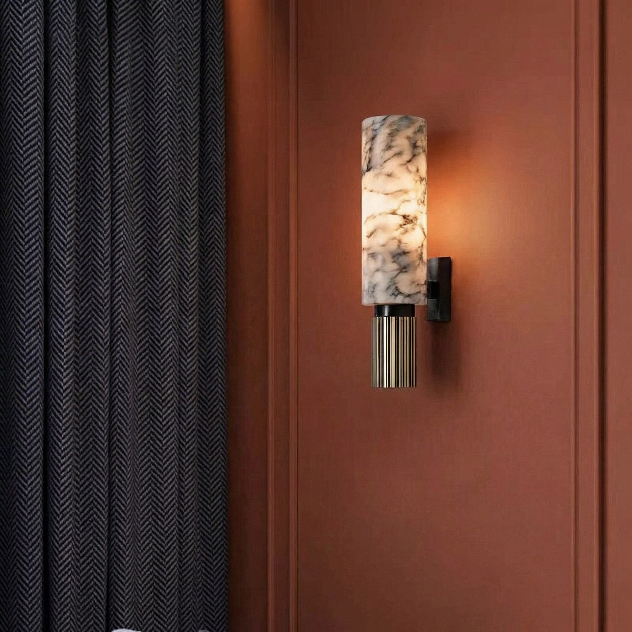Contemporary Copper Stone Wall Light With LED Bulb For Warm Ambiance